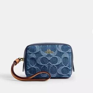 Coach Pouch Wristlet In Signature Denim NWT